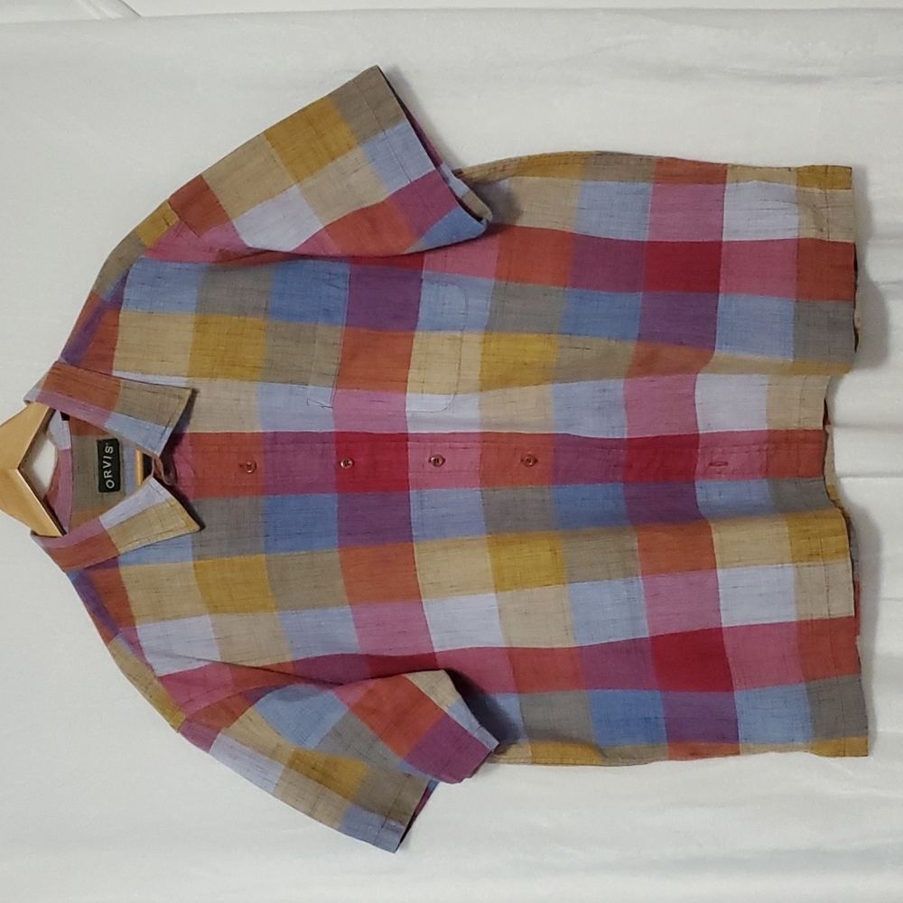 Orvis Check Block Colors Button Down Shirt Size XXL